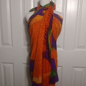 Vibrant Orange & Purple Floral Women’s Swim Sarong